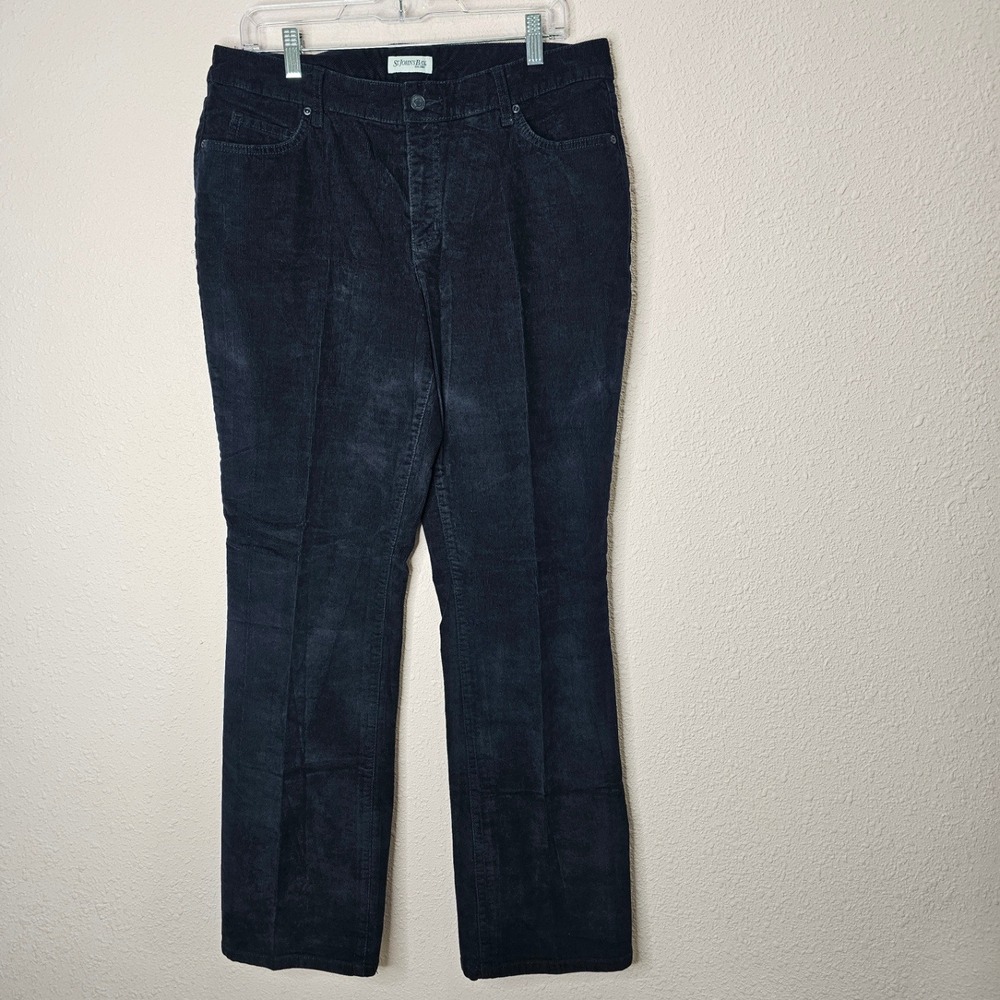 St Johns Bay Womens Corduroy Pants Size 14 Navy Blue Bootcut Casual Micro Ribbed